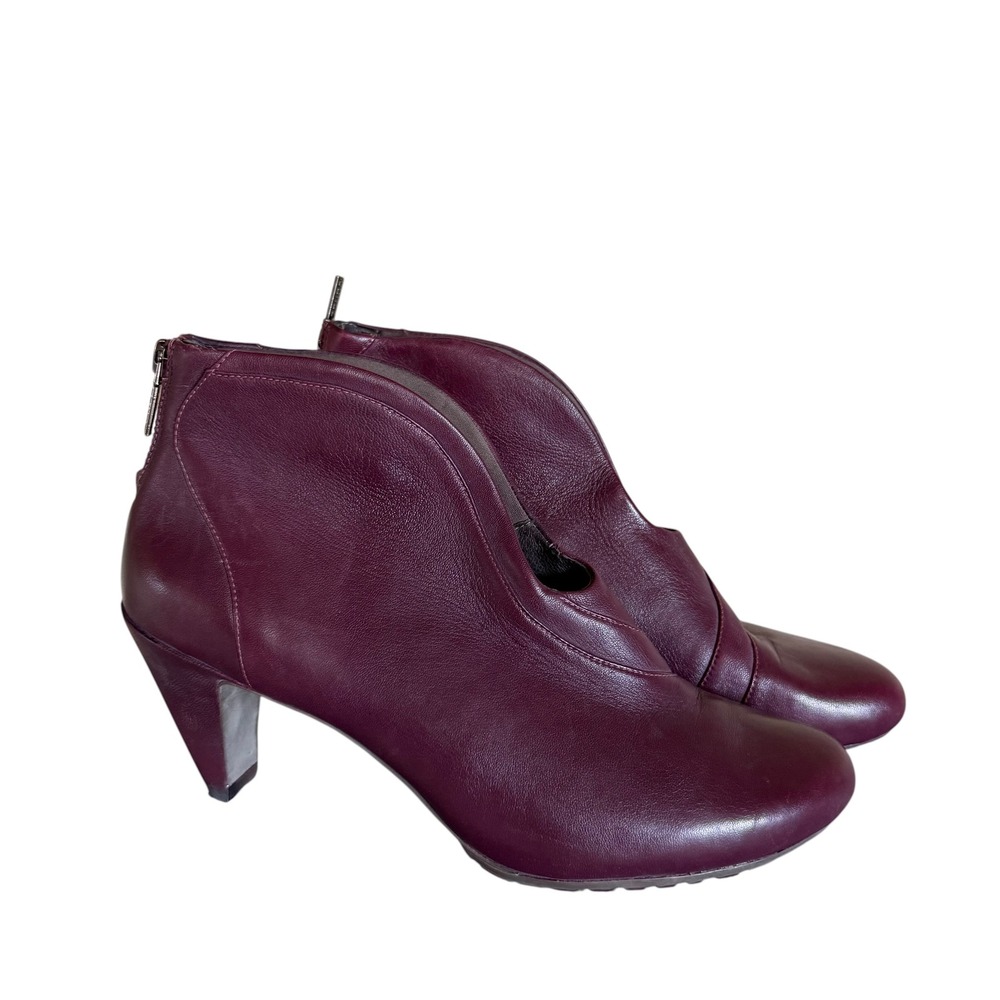 Tsubo Ankle Boots Women 9 Aubergine Purple Leather Zip Back Heel 8345-AUBG Good